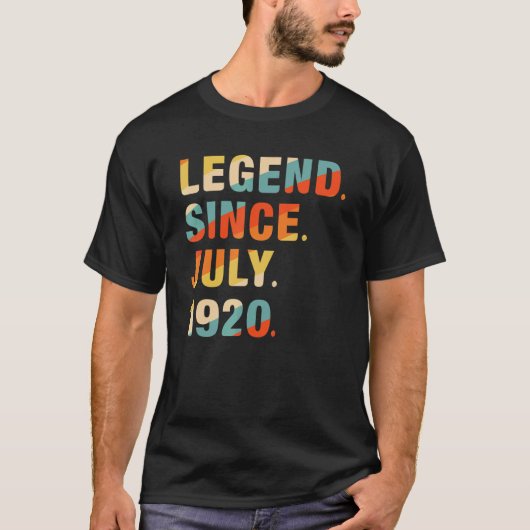102e verjaardag 102 jaar oude legende sinds juli 1 t-shirt (Voorkant)