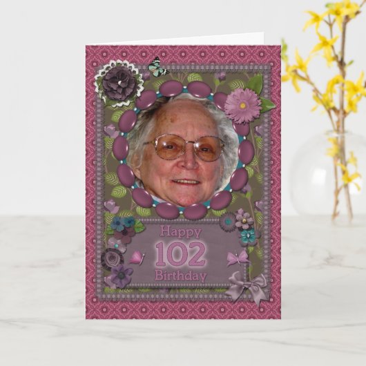 102e verjaardag Fotokaart Kaart (Gele Bloem)