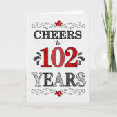 102e verjaardag gejuich in rood wit zwart patroon kaart (Voorkant)