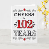 102e verjaardag gejuich in rood wit zwart patroon kaart (Gele Bloem)