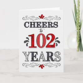 102e verjaardag gejuich in rood wit zwart patroon kaart