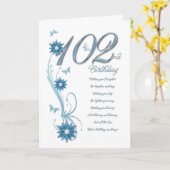 102e verjaardag in blauwgroen met bloemen kaart (Gele Bloem)