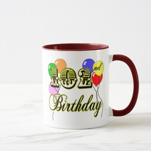 102e verjaardag met ballonnen mok (Rechts)