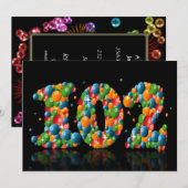 102e verjaardag, met bubbels en ballen kaart (Voorkant / Achterkant)