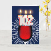 102e verjaardag met wijn en kaarsen kaart (Gele Bloem)