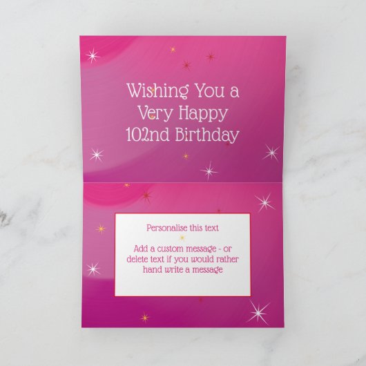 102e verjaardag - Sterrennummers - Roze - Leeftijd Kaart (Binnen)