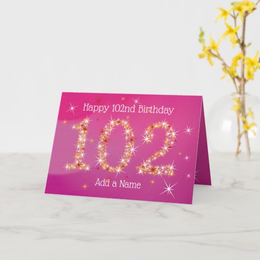 102e verjaardag - Sterrennummers - Roze - Leeftijd Kaart (Gele Bloem)