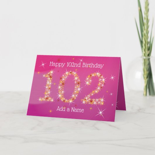 102e verjaardag - Sterrennummers - Roze - Leeftijd Kaart (Voorkant)