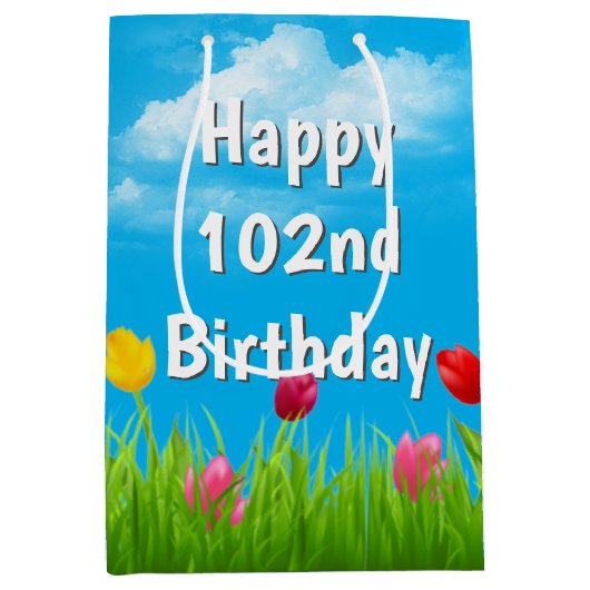 102e verjaardag Tulpen Middelgrote Gift Bag Medium Cadeauzakje (Voorkant)