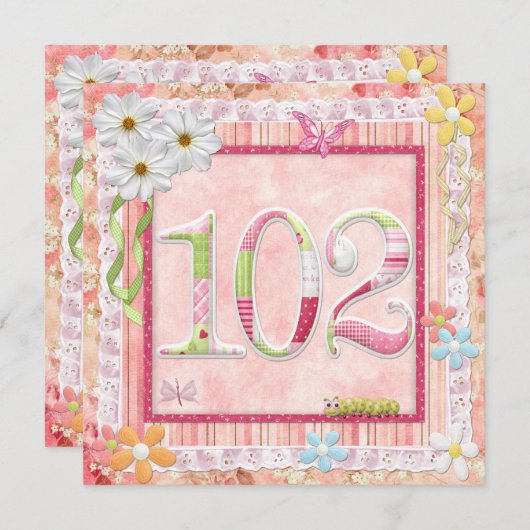 102e verjaardagsfeeststijl kaart (Voorkant / Achterkant)