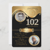 102nd, Verjaardag Man 102nd, elegant art deco, zwa Kaart (Voorkant)