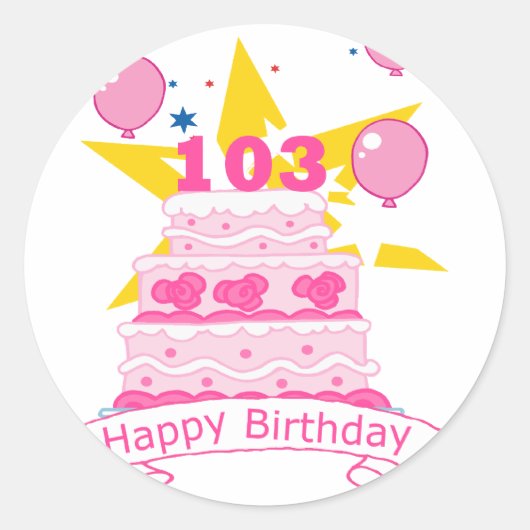 103 jaar oude Birthday Cake Ronde Sticker (Voorkant)