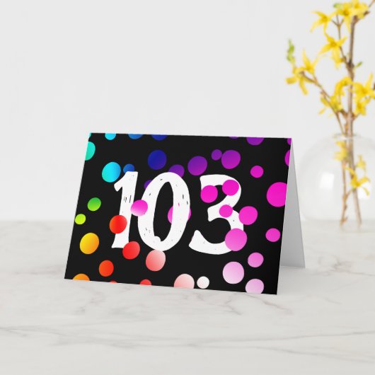 103e Birthday Rainbow-Stippen op zwart Kaart (Gele Bloem)