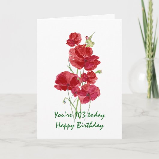 103e Birthday Waterverf Red Poppy Hummingbird Kaart (Voorkant)