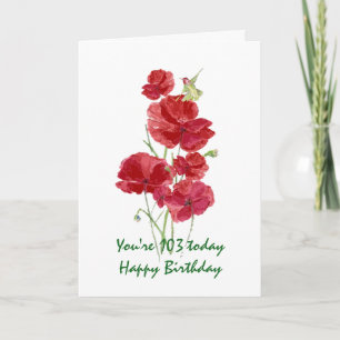 103e Birthday Waterverf Red Poppy Hummingbird Kaart