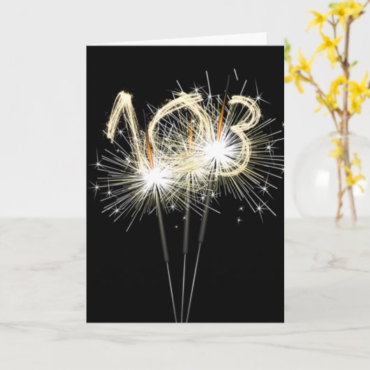 103e jaarsparklers op zwart kaart (Gele Bloem)
