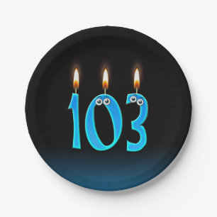 103e verjaardag met verlichte kaarsnummers papieren bordje