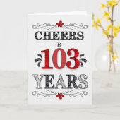 103e verjaardag Proost in rood wit zwart patroon Kaart (Gele Bloem)