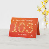 103e verjaardag - Star Numbers - Rood - 103 jaar Kaart (Gele Bloem)