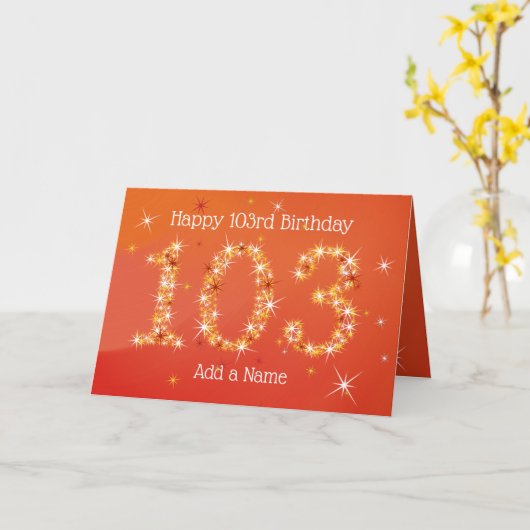 103e verjaardag - Star Numbers - Rood - 103 jaar Kaart (Gele Bloem)