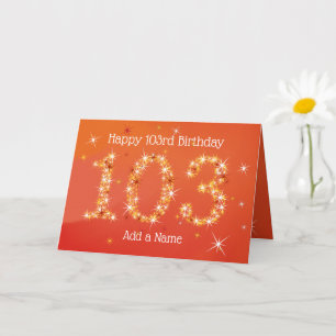 103e verjaardag - Star Numbers - Rood - 103 jaar Kaart