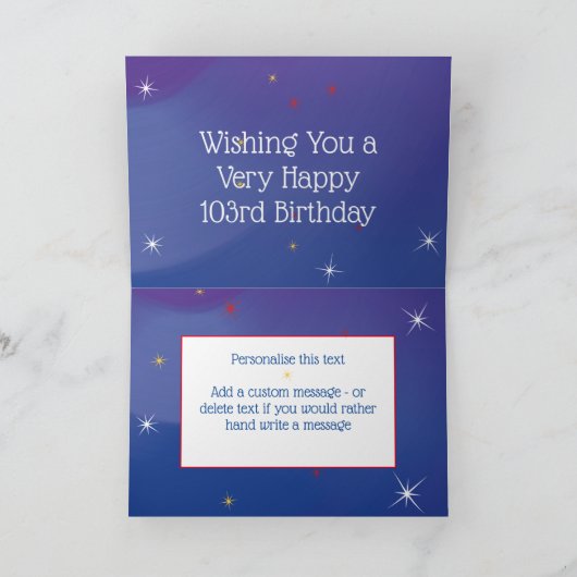 103e verjaardag - Sterrennummers - Blauw - Leeftij Kaart (Binnen)