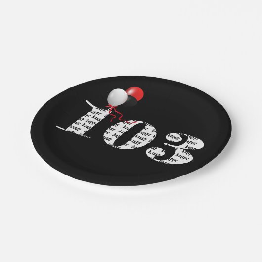 103e verjaardagsballonnen papieren bordje (Gekanteld)