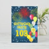 103e verjaardagsfeest Uitnodiging met ballonnen (Staand voorkant)
