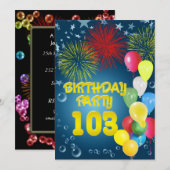 103e verjaardagsfeest Uitnodiging met ballonnen (Voorkant / Achterkant)