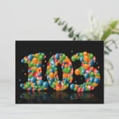 103e verjaardagsfeestje, met bubbels en ballen kaart (Staand voorkant)