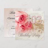 103e verjaardagsfeestje, rozen en parels kaart (Voorkant / Achterkant)