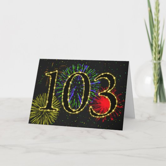 103e verjaardagskaart met vuurwerk kaart (Voorkant)