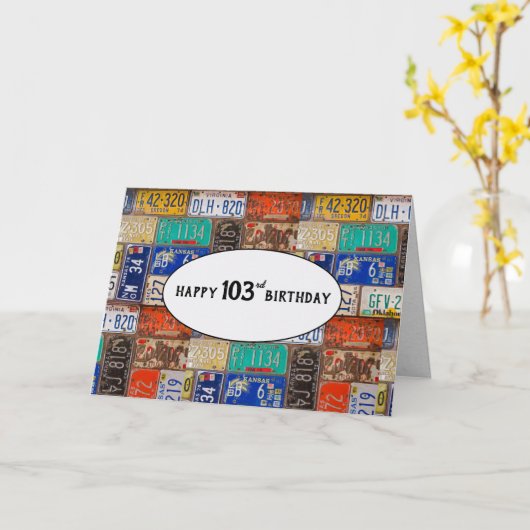 103rd Birthday Rusty-Bord Kaart (Gele Bloem)
