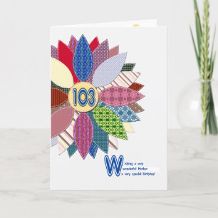 103ste verjaardag voor moeder, gestikte bloem kaart
