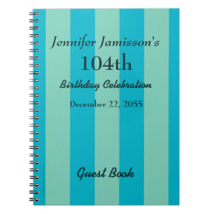 104e Birthday Party Guest Book Blue/Green Stripe Notitieboek