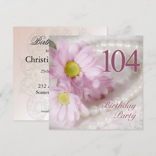 104e uitnodiging van de Birthday-partij met daisie (Voorkant / Achterkant)