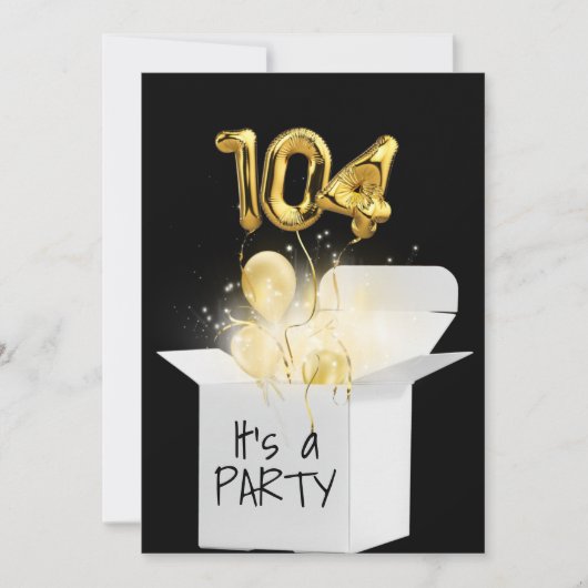 104e verjaardag gouden ballonnen in witte doos kaart (Voorkant)