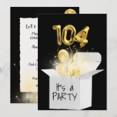 104e verjaardag gouden ballonnen in witte doos kaart (Voorkant / Achterkant)