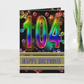 104e verjaardag met regenboogbubbels en vuurwerk kaart (Voorkant)