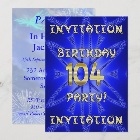 104e verjaardag uitnodiging (Voorkant / Achterkant)