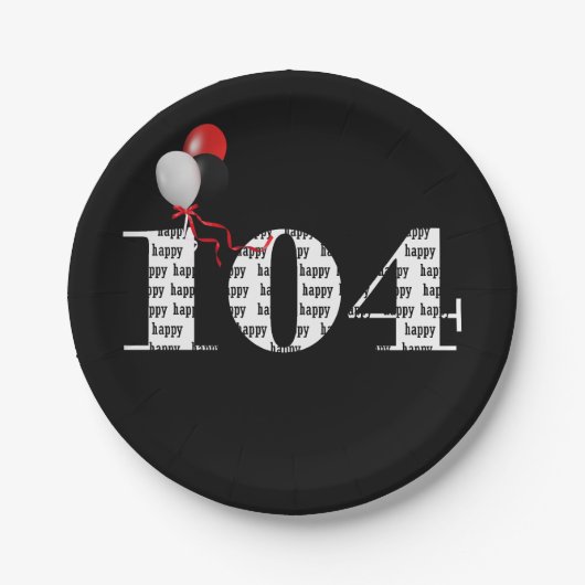 104e verjaardagsfeestballonnen papieren bordje (Voorkant)