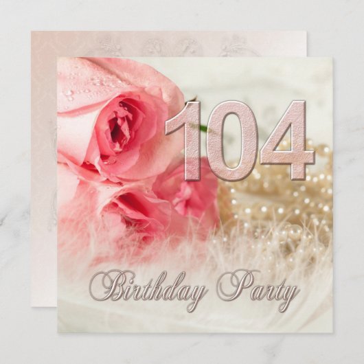 104e verjaardagsfeestje, rozen en parels kaart (Voorkant / Achterkant)