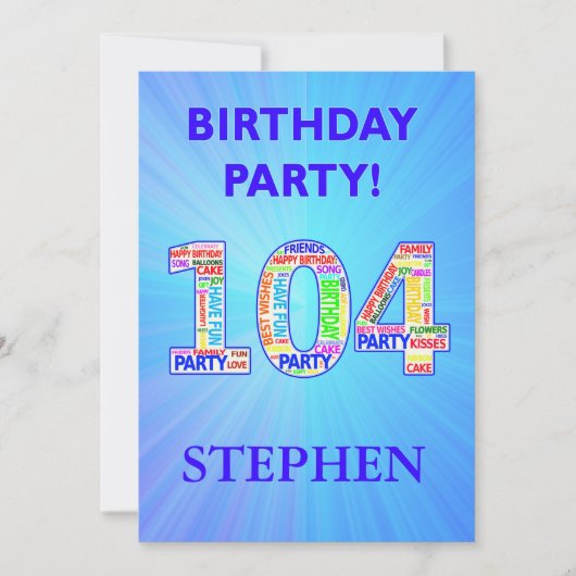 104th Birthday Party Invitation Voeg een naam toe Kaart (Voorkant)