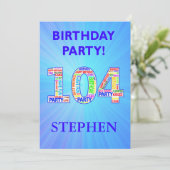104th Birthday Party Invitation Voeg een naam toe Kaart (Staand voorkant)