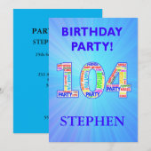 104th Birthday Party Invitation Voeg een naam toe Kaart (Voorkant / Achterkant)
