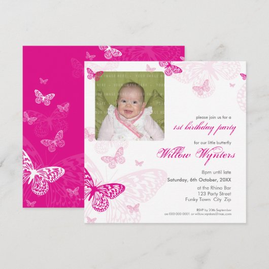 105 - FOTO VERJAARDAG UITNODIGT :: Vlinders 1SQ Kaart (Voorkant / Achterkant)