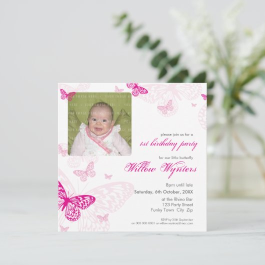 105 - FOTO VERJAARDAG UITNODIGT :: Vlinders 1SQ Kaart (Staand voorkant)