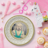 105 Uw foto Willekeurige Nummer Patroon Goud/Wit Papieren Bordje (Feest)