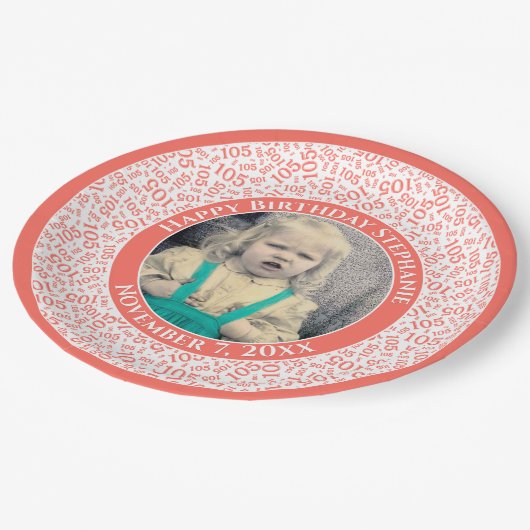 105 Uw foto Willekeurige Nummer Patroon Koraal/Wit Papieren Bordje (Gekanteld)