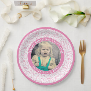 105 Uw foto Willekeurige Nummer Patroon Roze/Wit Papieren Bordje